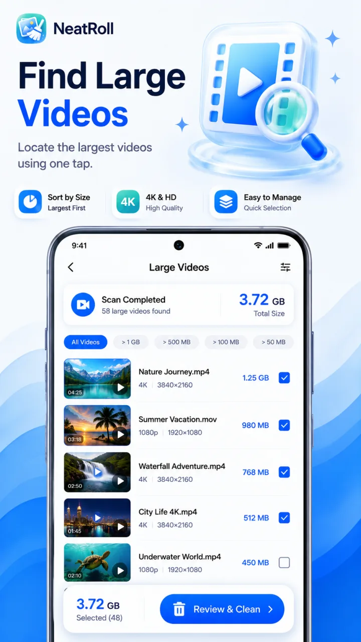 Find large videos with NeatRoll